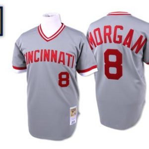 Men's Mitchell and Ness Cincinnati Reds #8 Joe Morgan Authentic Grey Throwback MLB Jersey P3N3